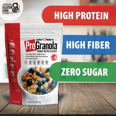 Julian Bakery ProGranola Cereal | Peanut Butter Cluster | 12g Protein | 2 Net Carbs | Gluten-Free | Grain-Free | 14 Servings