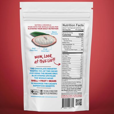 Blue Stripes Whole Cacao Granola (Dark Chocolate) - Gluten-Free, Low-Sugar, All-Natural, Non-GMO | No Refined Sugar | Vegan | No Artificial Ingredients | (3 Pack)