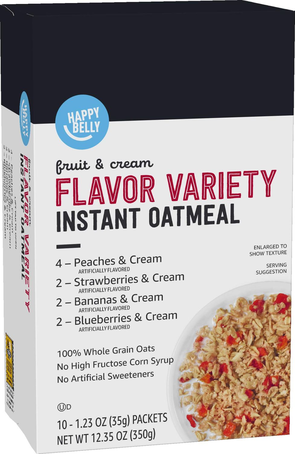 Amazon Brand - Happy Belly Instant Oatmeal, Fruit &amp; Cream Variety Pack, 1.23 ounce (Pack of 10)