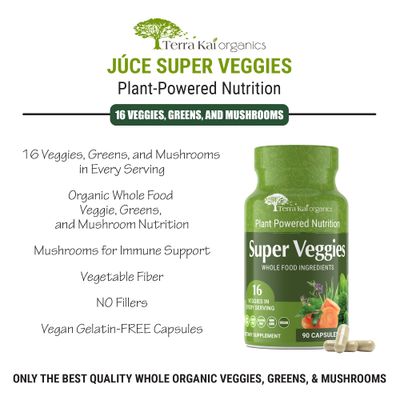 TERRA KAI ORGANICS Organic Super Veggies Supplement Gluten/Gelatin Free, Non GMO, Soy Free & Vegan | Green Superfood Capsules | 16 Vegetables (90 Count) (Veggies)