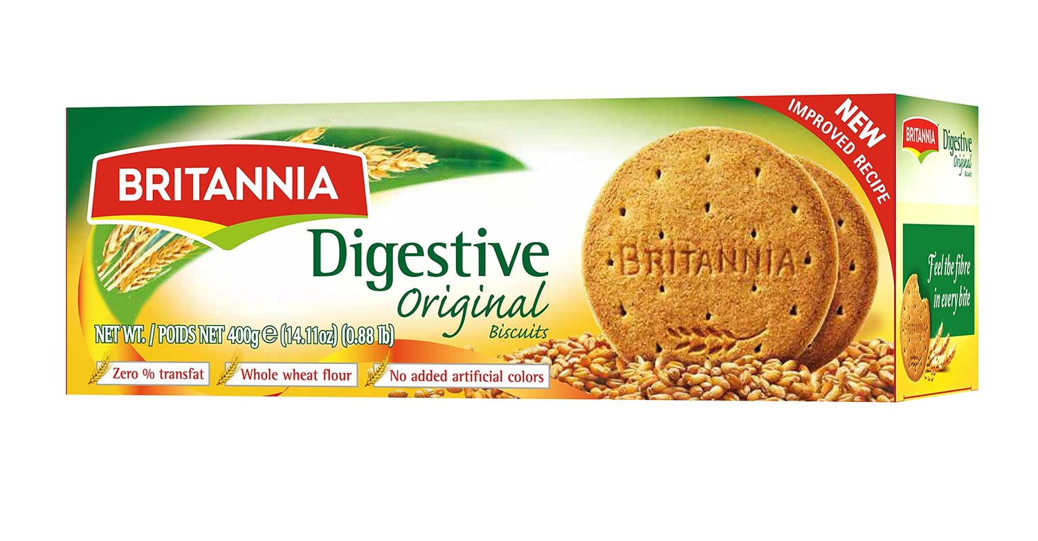 BRITANNIA Digestive Original Biscuits 14.11oz (400g) - Whole Wheat Flavor Cookies - Breakfast &amp; Tea Time Healthy Snacks (Pack of 1)