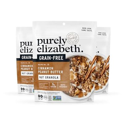Purely Elizabeth, Cinnamon Peanut Butter, Keto Granola with MCT Oil, Grain-Free (3 Ct, 8oz Bags)