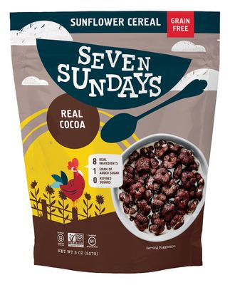 Seven Sundays Sunflower Cereal, Real Cocoa, 8 Oz Bag, Grain &amp; Gluten Free, 5g Upcycled Protein, 1g Added Sugar, Crunchy Chocolate Snack