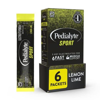 Pedialyte Sport Electrolyte Powder, Fast Hydration with 5 Key Electrolytes for Muscle Support Before, During, &amp; After Exercise, Lemon Lime, 0.49-oz Packets (24 Count)
