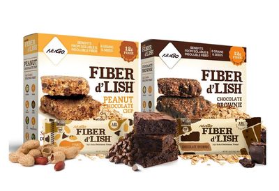 NuGo Fiber D&#39;lish Variety Chocolate Brownie &amp; Peanut Chocolate Chip, 12g High Fiber, Vegan, 5 Bars Each, 10 Count