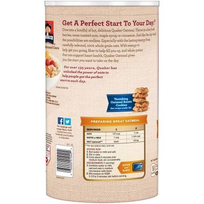 Quaker Oats, Old Fashioned Oatmeal Breakfast Cereal, 42 Oz, (2 Canisters)