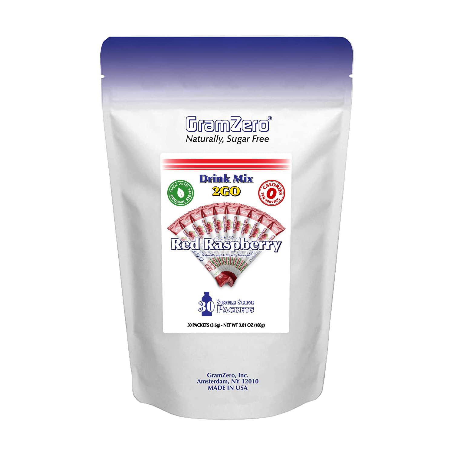 GramZero 2GO Sticks - Red Raspberry, Zero Calorie Sugar Free Drink Mix, Stevia Sweetened, Great For Nutrition Club Loaded Tea To Go Kits
