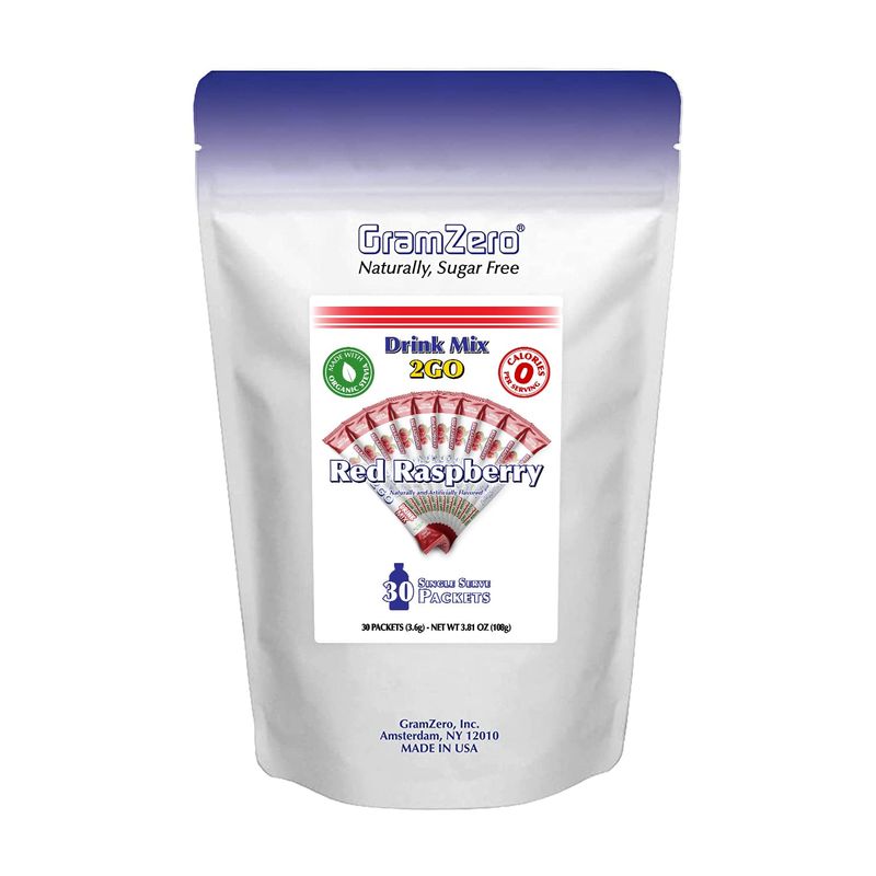 GramZero 2GO Sticks - Red Raspberry, Zero Calorie Sugar Free Drink Mix, Stevia Sweetened, Great For Nutrition Club Loaded Tea To Go Kits