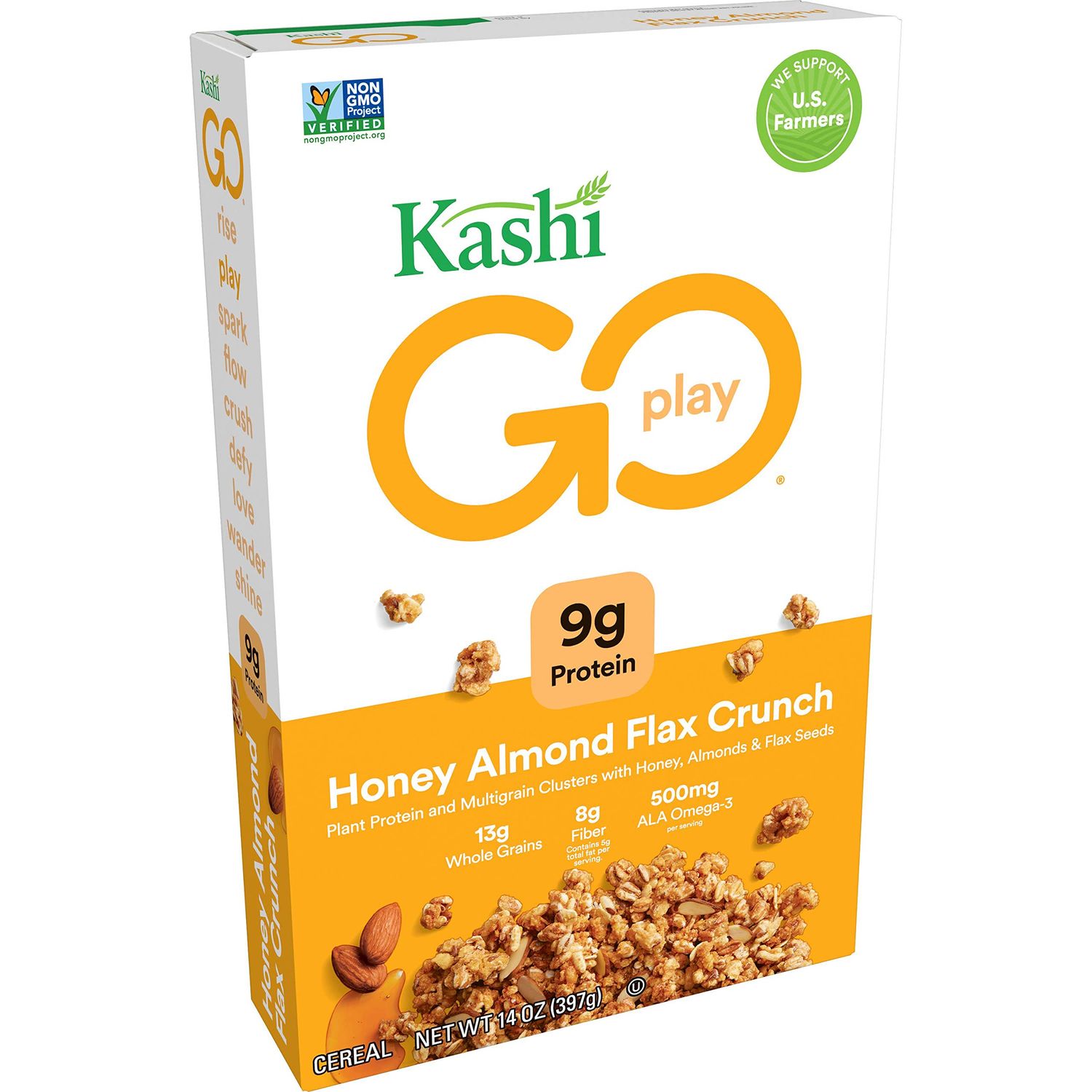 Kashi GO Honey Almond Flax Crunch Breakfast Cereal - Non-GMO Project Verified, Vegetarian, 14 Oz Box