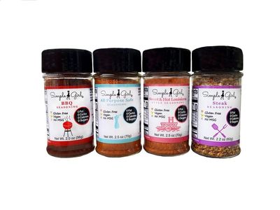 Simple Girl Gourmet Seasoning 4-pack Set - BBQ, All Purpose, Sweet &amp; Hot Louisiana, and Steak Seasonings - Sugar Free - Vegan and Diabetic Friendly - Carb Free - Gluten Free - MSG Free