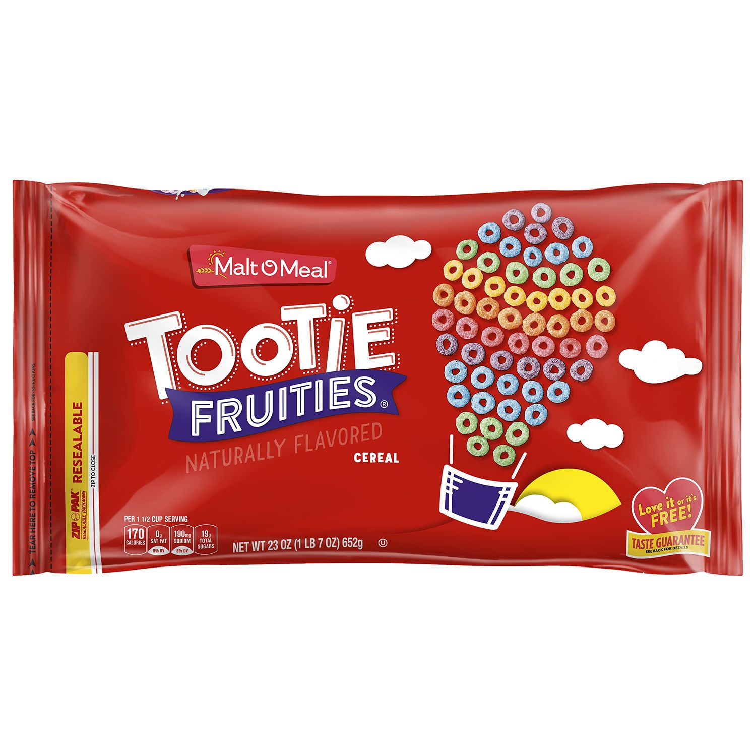 Malt-O-Meal Tootie Fruities Breakfast Cereal, Colorful and Fruity Cereal for the Family, Family Cereal Size, 23 OZ Resealable Cereal Bag