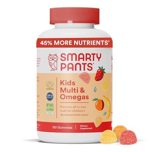 SmartyPants Kids Multivitamin Gummies: Omega 3 Fish Oil (EPA/DHA), Vitamin D3, C, Vitamin B12, B6, Vitamin A, K &amp; Zinc for Immune Support, Gluten Free, Three Fruit Flavors, 120 Count (30 Day Supply)