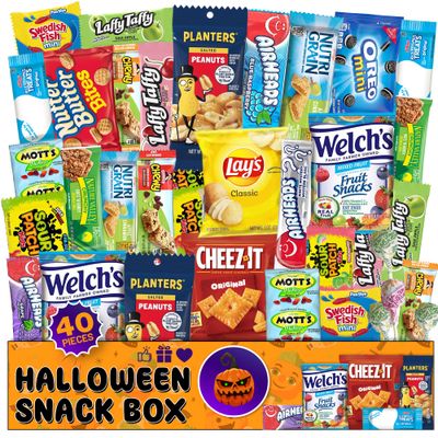 Ultimate Christmas Snacks Box, Assorted Snacks Variety Pack for Adults, Chips, Cookies &amp; Candies 40 count - Office Snacks bulk, Care Package for Women, College Students - Christmas Snacks Gifts