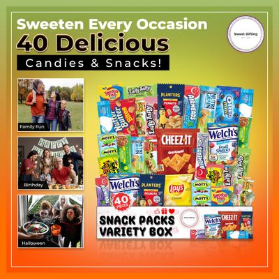 Ultimate Christmas Snacks Box, Assorted Snacks Variety Pack for Adults, Chips, Cookies & Candies 40 count - Office Snacks bulk, Care Package for Women, College Students - Christmas Snacks Gifts