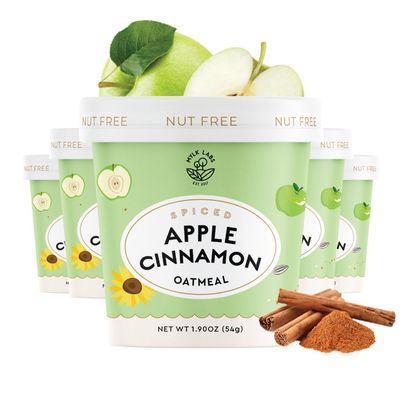 Mylk Labs Apple Cinnamon Gluten Free Oatmeal Cups - Low Sugar Breakfast, High Fiber Thin Rolled Oats, High Protein Instant Oatmeal, Non GMO, Vegan, Nut Free - 6 Pack