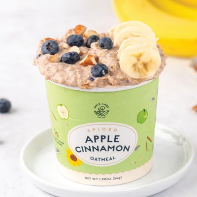 Mylk Labs Apple Cinnamon Gluten Free Oatmeal Cups - Low Sugar Breakfast, High Fiber Thin Rolled Oats, High Protein Instant Oatmeal, Non GMO, Vegan, Nut Free - 6 Pack