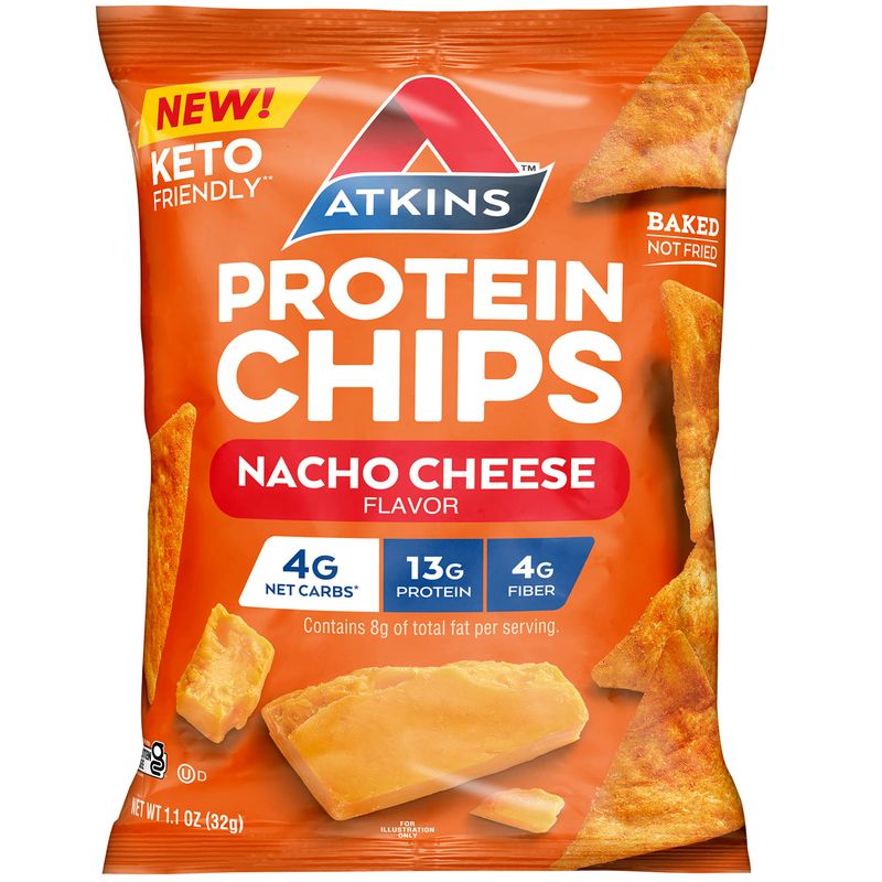 Atkins Nacho Cheese Protein Chips, 4g Net Carbs, 13g Protein, Gluten Free, Low Glycemic, Keto Friendly, 12 Count