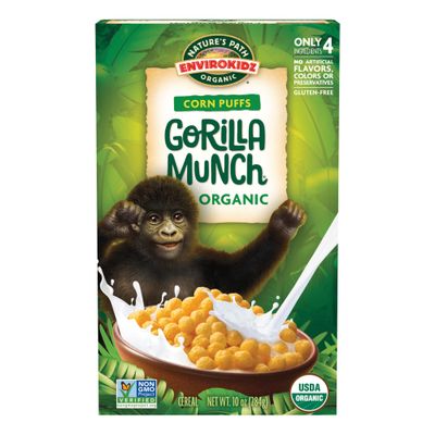EnviroKidz Gorilla Munch Organic Corn Puffs Cereal, 10 Ounce (Pack of 6), Gluten Free, Non-GMO, EnviroKidz by Nature&#39;s Path