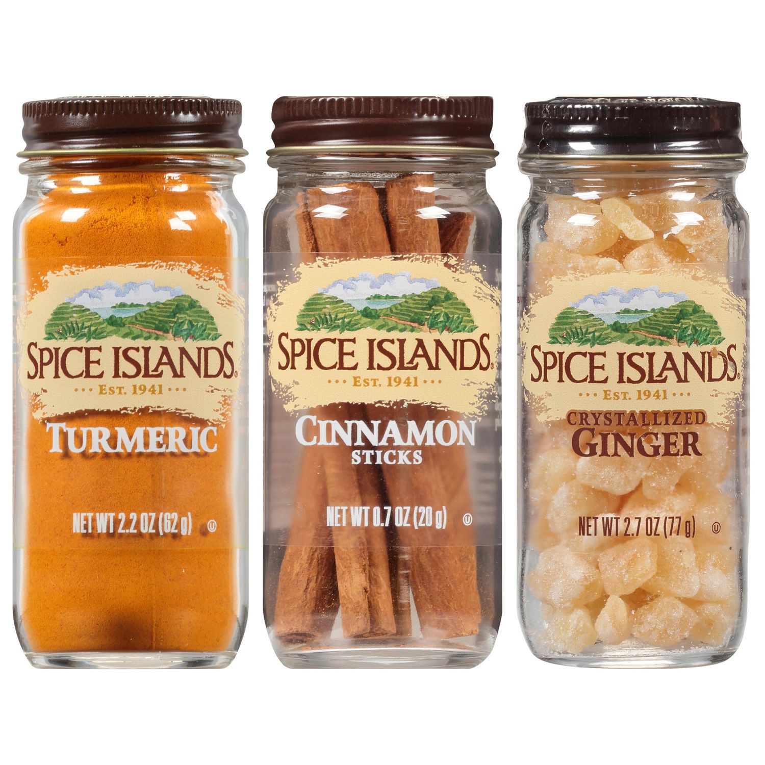Spice Islands Natural Wellness Spice Set with Turmeric, Crystallized Ginger, and Cinnamon Sticks