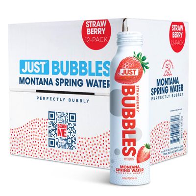 JUST Bubbles Strawberry- Pure Premium Sparkling Spring Water in a Fully Recyclable Reusable Eco-Friendly Bottle - 100% Mountain-Sourced Carbonated Water with Naturally Occurring Minerals, 16 Fl Oz