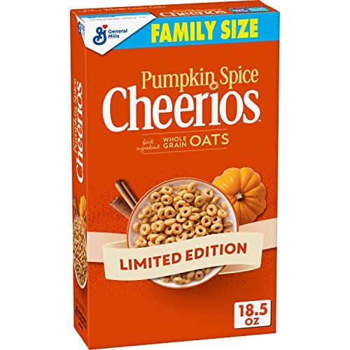 Pumpkin Spice Cheerios Cereal, Gluten Free Breakfast Cereal with Whole Grain Oats, Family Size, 18.5 OZ