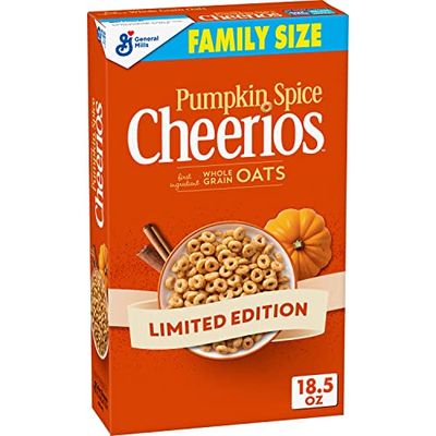 Pumpkin Spice Cheerios Cereal, Gluten Free Breakfast Cereal with Whole Grain Oats, Family Size, 18.5 OZ