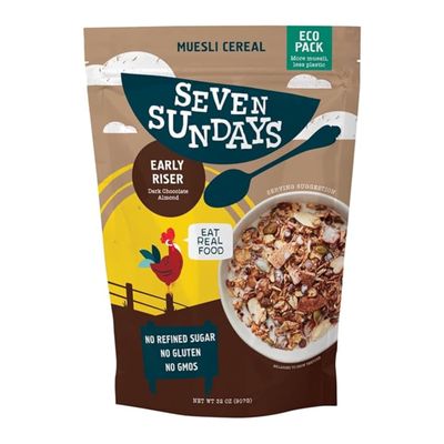 Seven Sundays Muesli Cereal, Early Riser Dark Chocolate Almond, 32 Oz Bag, Gluten Free, 0g Refined Sugar, Enjoy Warm, Cool or as Overnight Oats