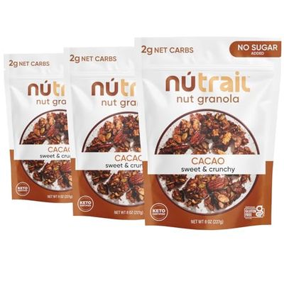 NuTrail Nut Granola Cereal, Cacao, No Sugar Added, Keto, Low Carb, Gluten Free, Grain Free, Healthy Breakfast 8 oz. 3 Count