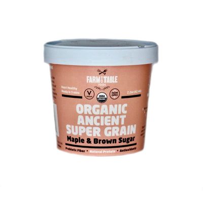 Farm to Table Foods Organic Ancient Super Grain Oatmeal Individual Serving Cups, Maple and Brown Sugar - High Protein, Non-GMO, 12 Pack (2.2 oz. Cups)