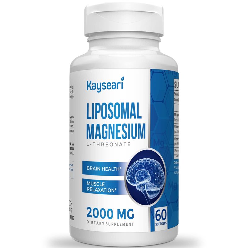 Kayseari Liposomal Magnesium 2000mg-High Absorption-Magnesium Supplements with Vitamin D3 &amp; K2 for Women,Men,60 Magnesium Capsules for Brain,Memory,Cognition,Bone,Muscle