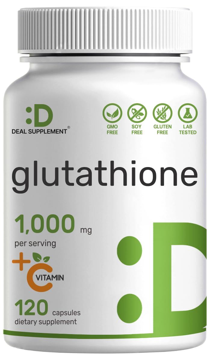Glutathione Supplement 1,000mg Per Serving, 98% Purity | Plus Vitamin C 500mg, Active Reduced Form (GSH) | Intracellular Antioxidant - Supports Detoxification &amp; Immune Health
