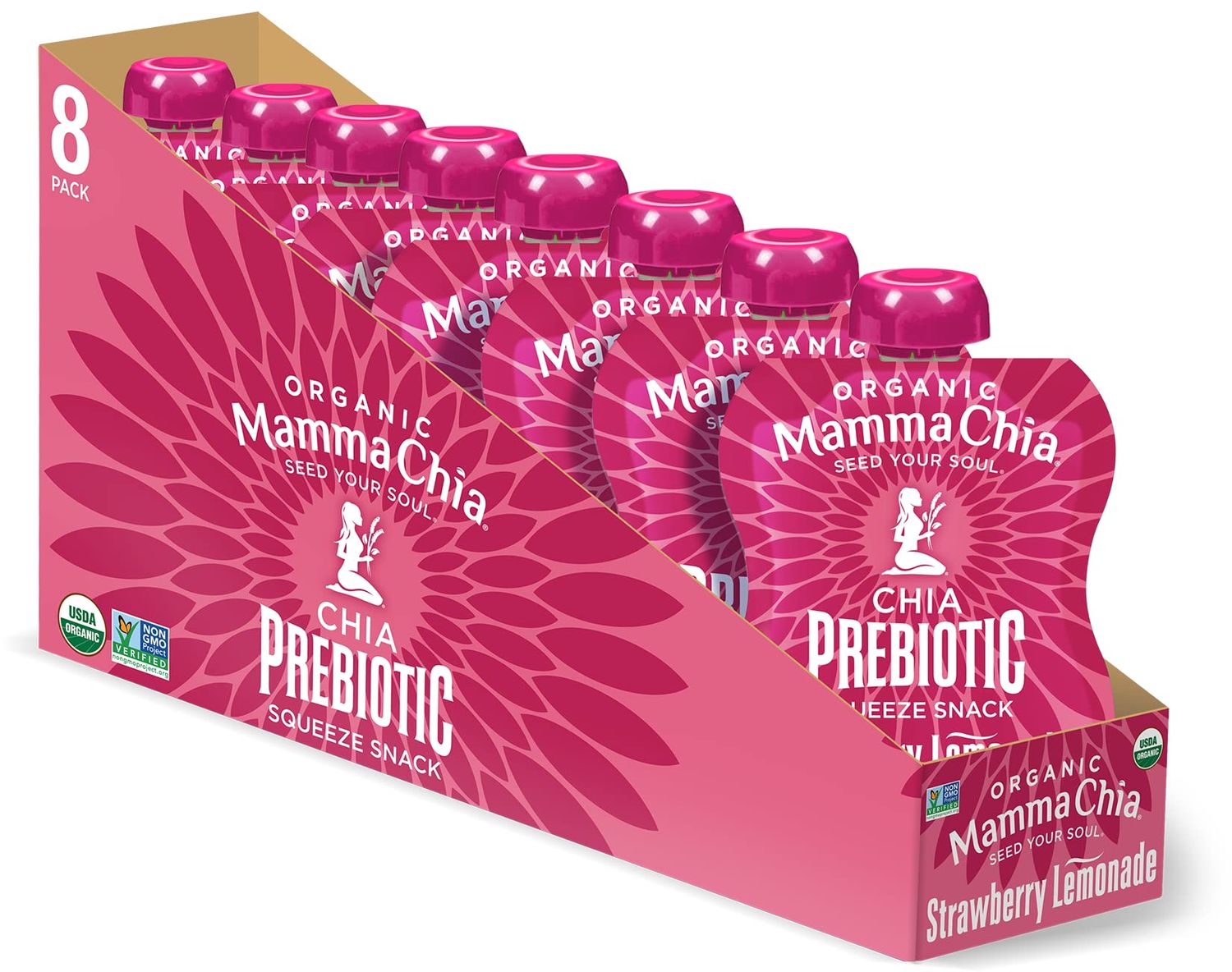 Mamma Chia Organic Prebiotic Squeeze Snack, Strawberry Lemonade, 16- 3.5 Ounce , Fiber-Rich Prebiotic Gut Support, USDA Organic, Non-GMO, Vegan, Gluten Free (Pack of 16)