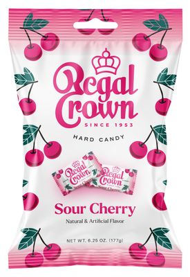 Regal Crown Sour Cherry Candy | Traditional Sour Cherries Candy | Tart and Tangy Old Fashioned Sour Cherry Hard Candy Brought To You By Iconic Candy | 6.25oz Peg Bag (1)