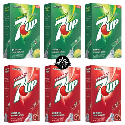 7UP Powdered Drink Mix 6 Boxes of 6 packets with 3 Boxes each of Lemon-Lime and Cherry flavor for Total 36 Sticks bundle packaged by D&#39;Elite Box