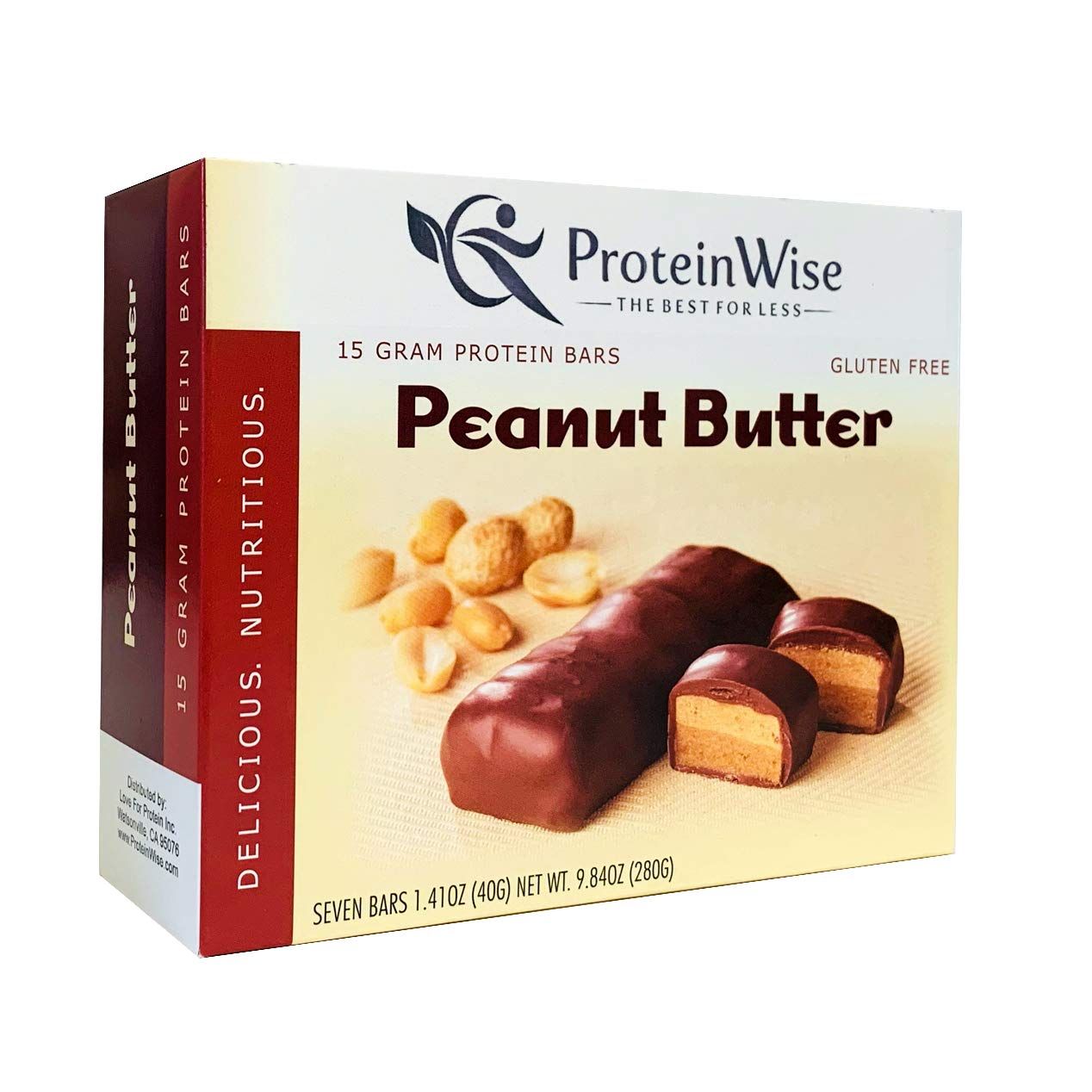 ProteinWise High Protein Bars, Peanut Butter, Gluten Free, Trans Fat Free, Low Carb, Low Calorie, Diet Healthy Snack, 7 Count