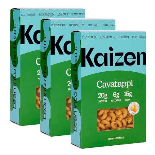 Kaizen Low Carb Keto Pasta Cavatappi - High Protein (20g), Gluten-Free, Keto-Friendly (6g Net), Plant-Based Lupini Noodles made w/High Fiber Lupin Flour - 8 ounces (Pack of 3)