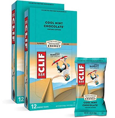 CLIF BARS - Energy Bars - Cool Mint Chocolate - With Caffeine - Made with Organic Oats - Plant Based Food - Vegetarian - Kosher (2.4 Ounce Protein Bars, 24 Count) Packaging May Vary