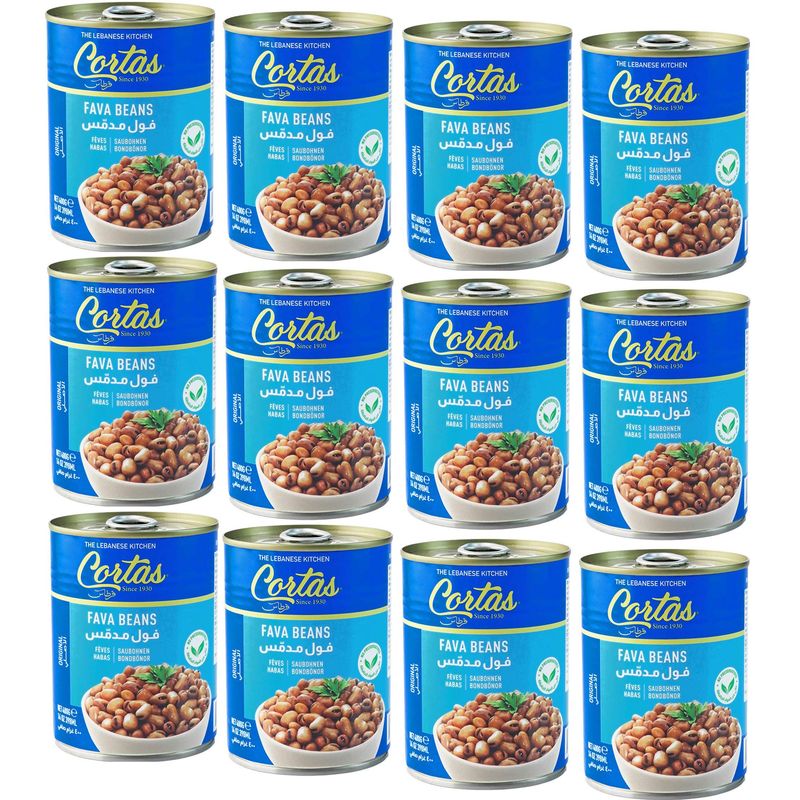 Cortas Fava Beans 14 Oz (12 PACK) - Cooked Foul Medammas | Ready to Eat