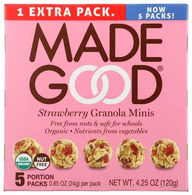 MadeGood Organic Strawberry Granola Minis, Nut Free, 4.25 Ounces (Pack Of 6)