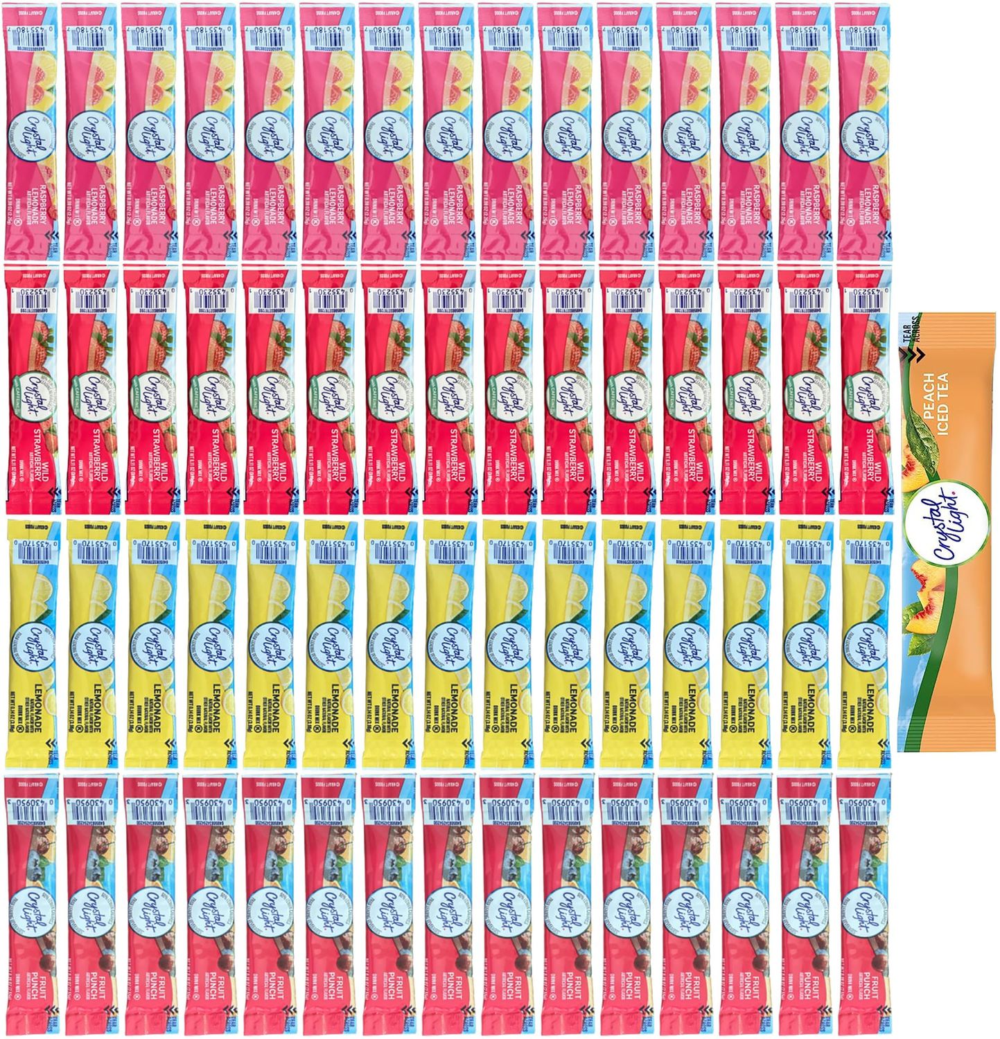 Crystal Light Sugar Free Lemonade, Fruit Punch, Raspberry Lemonade and Wild Strawberry Powdered Drink Mix Variety Pack - Plus 1 Peach Tea Pitcher Packet (61 Count)