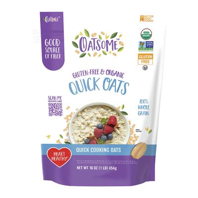 Oatsome Organic Quick Oats, 1lb Bag - Gluten-Free, Whole Grain Oats for Oatmeal, Baking, &amp; Granola