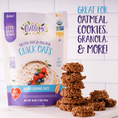 Oatsome Organic Quick Oats, 1lb Bag - Gluten-Free, Whole Grain Oats for Oatmeal, Baking, &amp; Granola