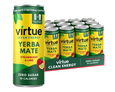 Virtue Yerba Mate, Strawberry &amp; Lime - Natural Energy Drink - Sugar Free, Zero Calories, 8.4 oz (Pack of 12)