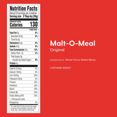 Malt-O-Meal, Original Malt-O-Meal Hot Breakfast Cereal, Quick Cooking, 28 Ounce Box (Pack of 4)