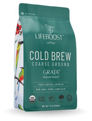 Lifeboost Medium Cold Brew Coffee - Low Acid Coarse Ground Coffee for Cold Brew - Single Origin Non-GMO USDA Organic Cold Brew Coffee Grounds - 3rd Party Tested For Mycotoxins &amp; Pesticides - 12 Ounces