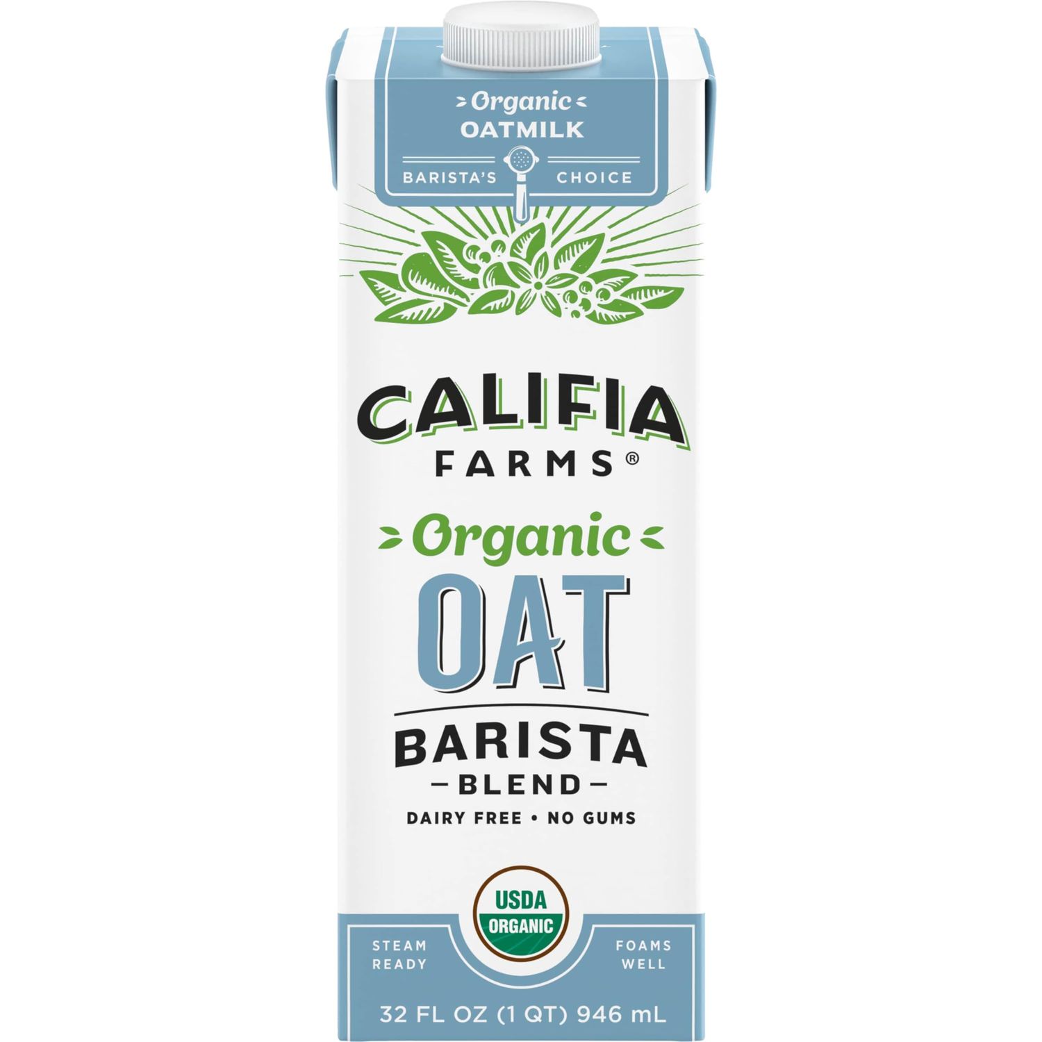 Califia Farms - Organic Oat Barista Blend Oat Milk, 32 oz, Shelf Stable, Dairy Free, Plant Based, Vegan, Non GMO, Organic Milk, Creamer, Milk Frother, Oatmilk