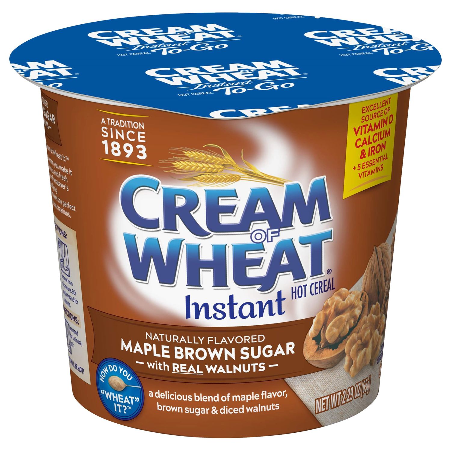 Cream of Wheat, Hot Cereal to Go, Maple Brown Sugar Walnut, 2.29 Ounce