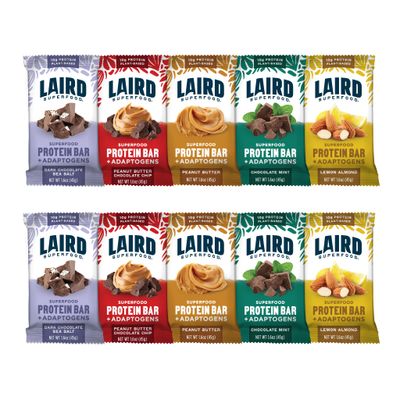 Laird Superfood Functional Protein Bars - Protein Bar but Better with Real Ingredients, Functional Mushrooms 10g Plant-Based Protein, 6g Fiber - Non-GMO - 5 Flavor Variety Pack, 10 Count (Pack of 1)