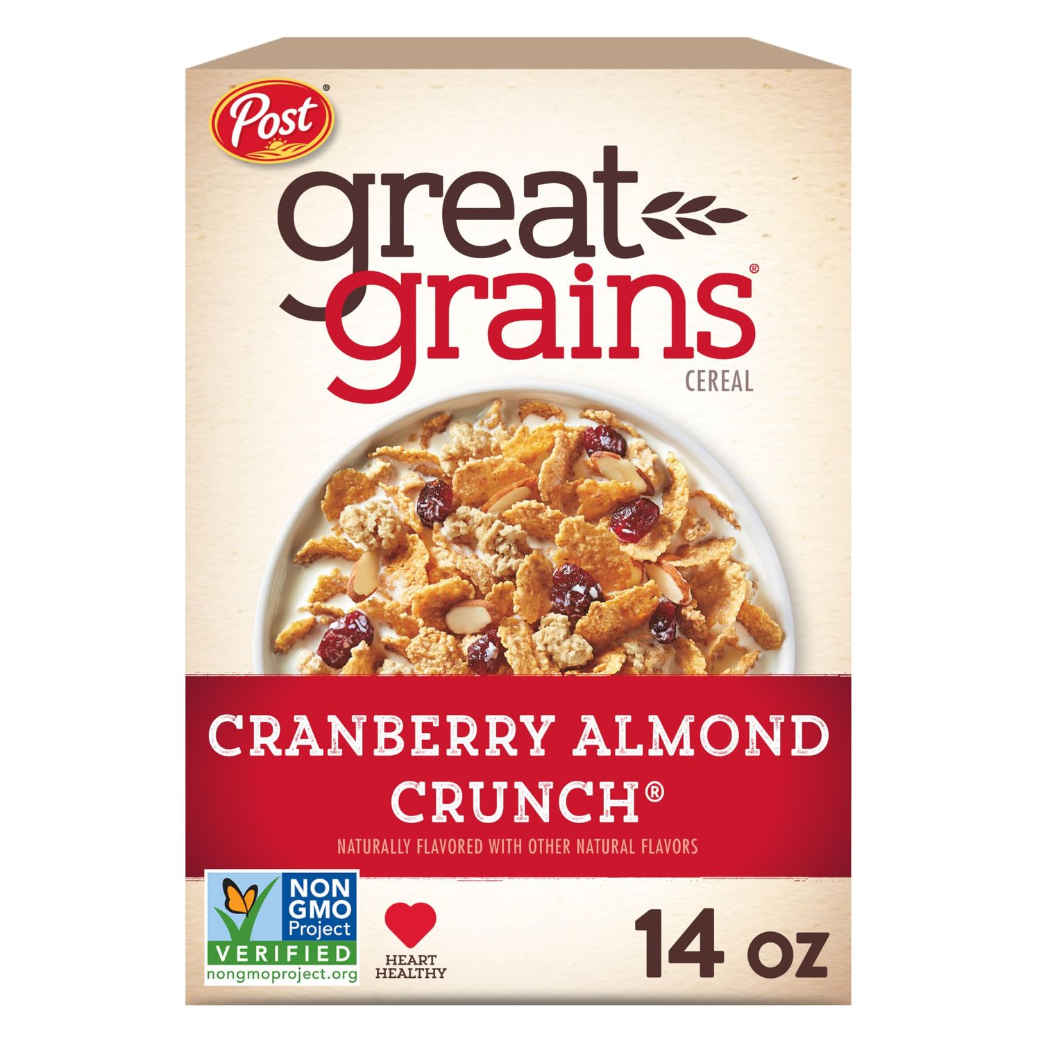 POST GREAT GRAINS CRANBERRY ALMOND CRNCH RTE CEREAL CRANBERRY ALMOND CRUNCH FLAKE AND CLUSTER BOX 14 OUNCES 1