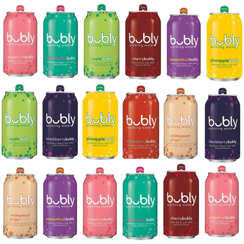 BEEQ- (Pack of 16) bubly Sparkling Water, Berry Bliss Sampler, 12 fl oz. Cans, Multi Flavor Soft Drink Bundle | Assortment Soda Refrigerator Restock Kit of Soda